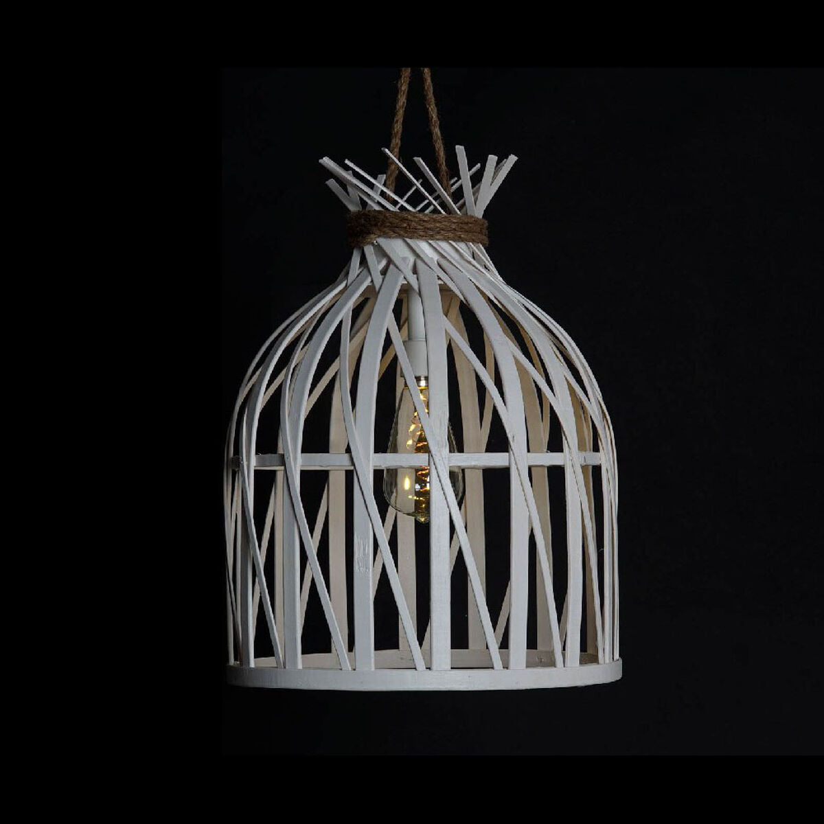 Bambu riippuvalaisin valkoinen, paristokäyttöinen LED 30,5×30,5×40,5 cm