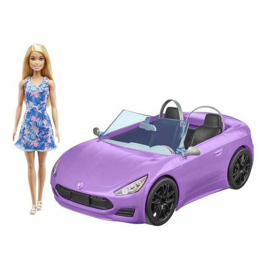 Barbie nukke ja violetti avoauto, leikkisetti lapsille 3+ v, asusteilla
