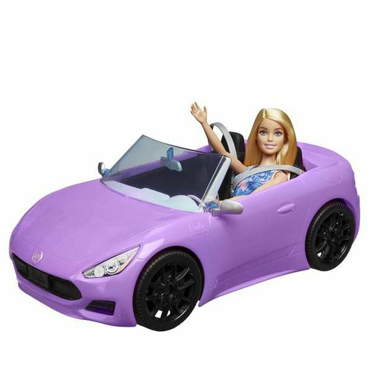 Barbie nukke ja violetti avoauto, leikkisetti lapsille 3+ v, asusteilla
