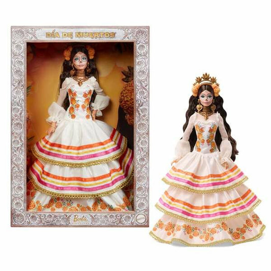 Barbie-nukke kuolleiden päivän asussa, valkoinen kerroksellinen mekko, 3+
