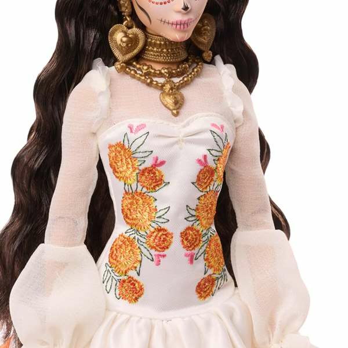 Barbie-nukke kuolleiden päivän asussa, valkoinen kerroksellinen mekko, 3+
