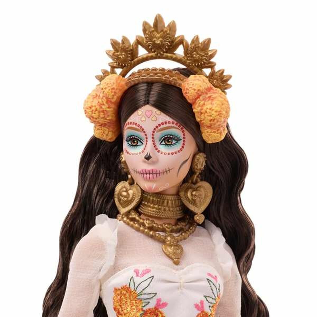 Barbie-nukke kuolleiden päivän asussa, valkoinen kerroksellinen mekko, 3+