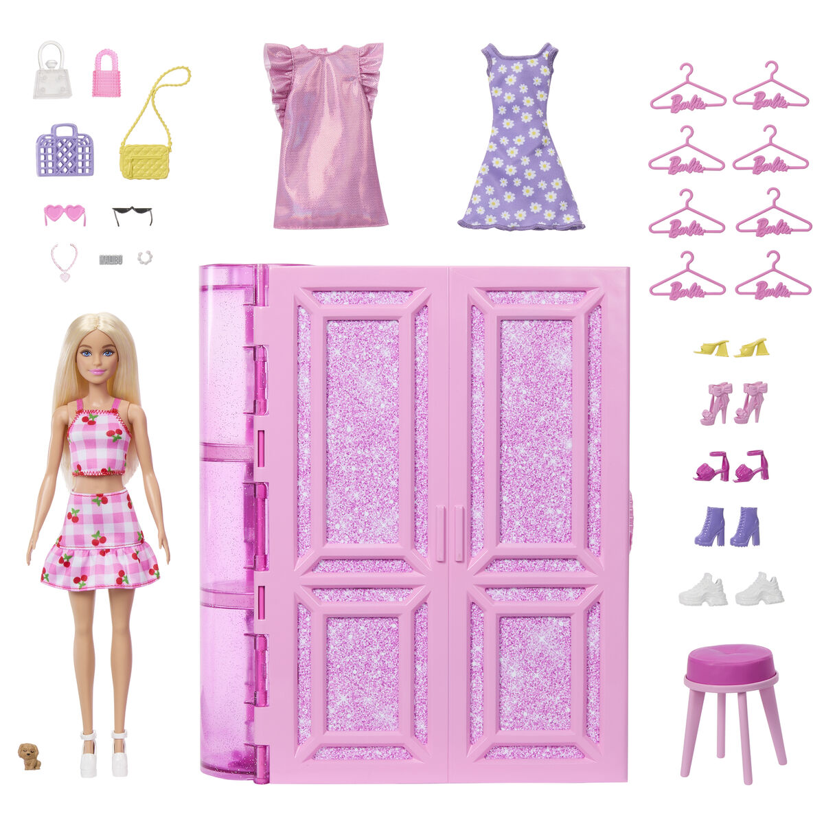 Barbie vaatekaappi nukelle - moniosainen unelmakomero, pieni, sis. asusteet 3+