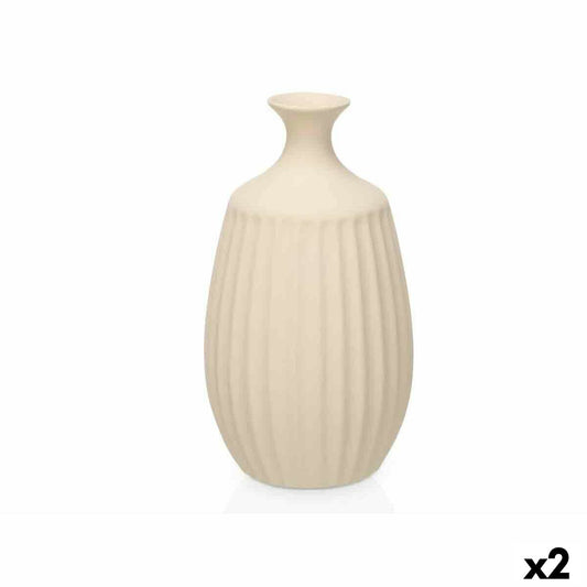 Beige maljakko keramiikka 21 x 39 x 21 cm, raidallinen, 2 osaa, olohuoneeseen