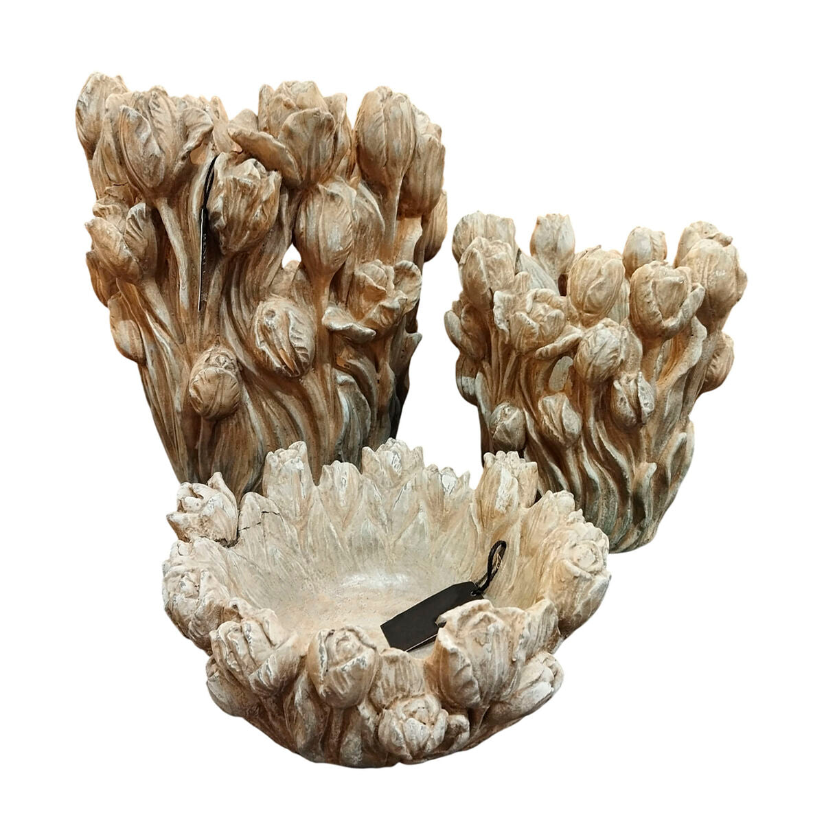 Betonimaljakko tulppaanikuvio harmaa 21 x 21 x 23 cm, kodin sisustukseen