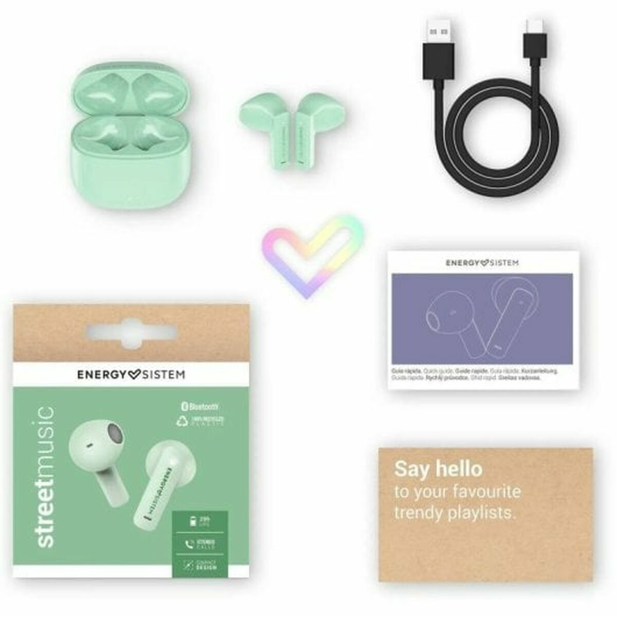 Bluetooth-kuulokkeet in-ear, langattomat, USB-C & mikrofoni, mintunvihreä