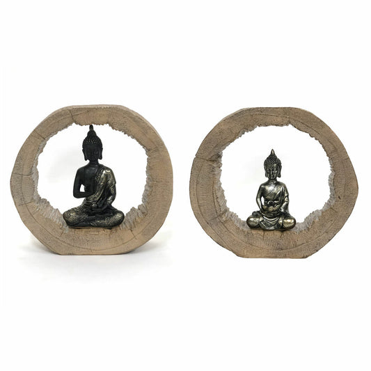 Buddha koriste 2 kpl, resiini 20,5 x 6 x 18,5 cm, musta & luonnollinen