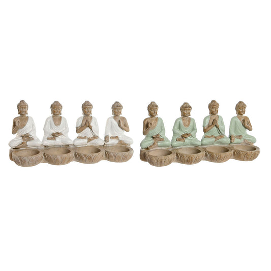 Buddha koristefiguuri 2 kpl, hartsi 24×9×11 cm, valkoinen & vihreä, itämainen