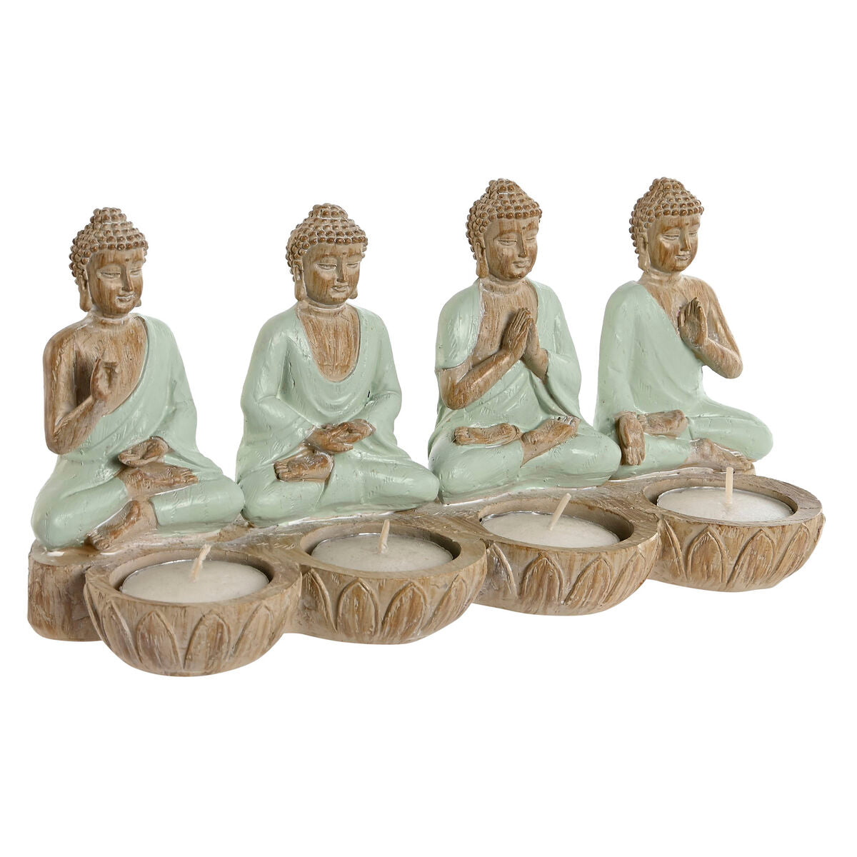 Buddha koristefiguuri 2 kpl, hartsi 24×9×11 cm, valkoinen & vihreä, itämainen
