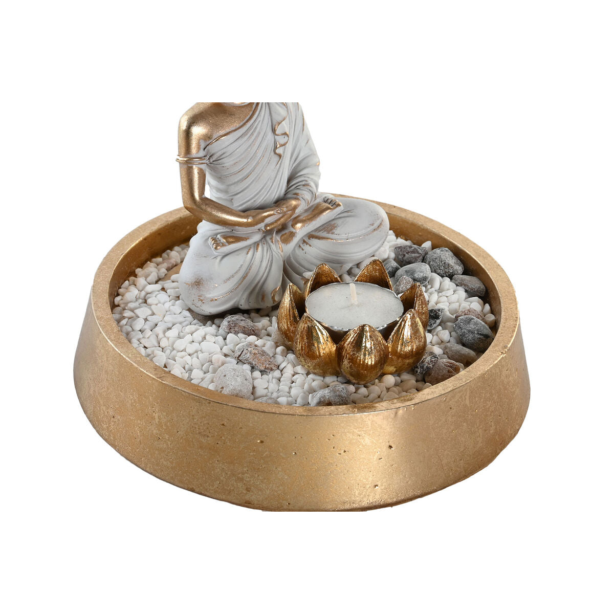 Buddha koristehahmo itämainen kullattu & hopea lasikuvulla 2 kpl, 16 x 16 x 18 cm