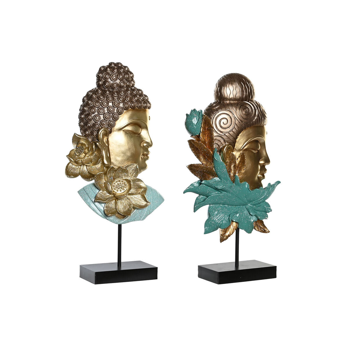 Buddha-pää koriste, kullattu & turkoosi, 22 x 8 x 42,5 cm, 2 kpl