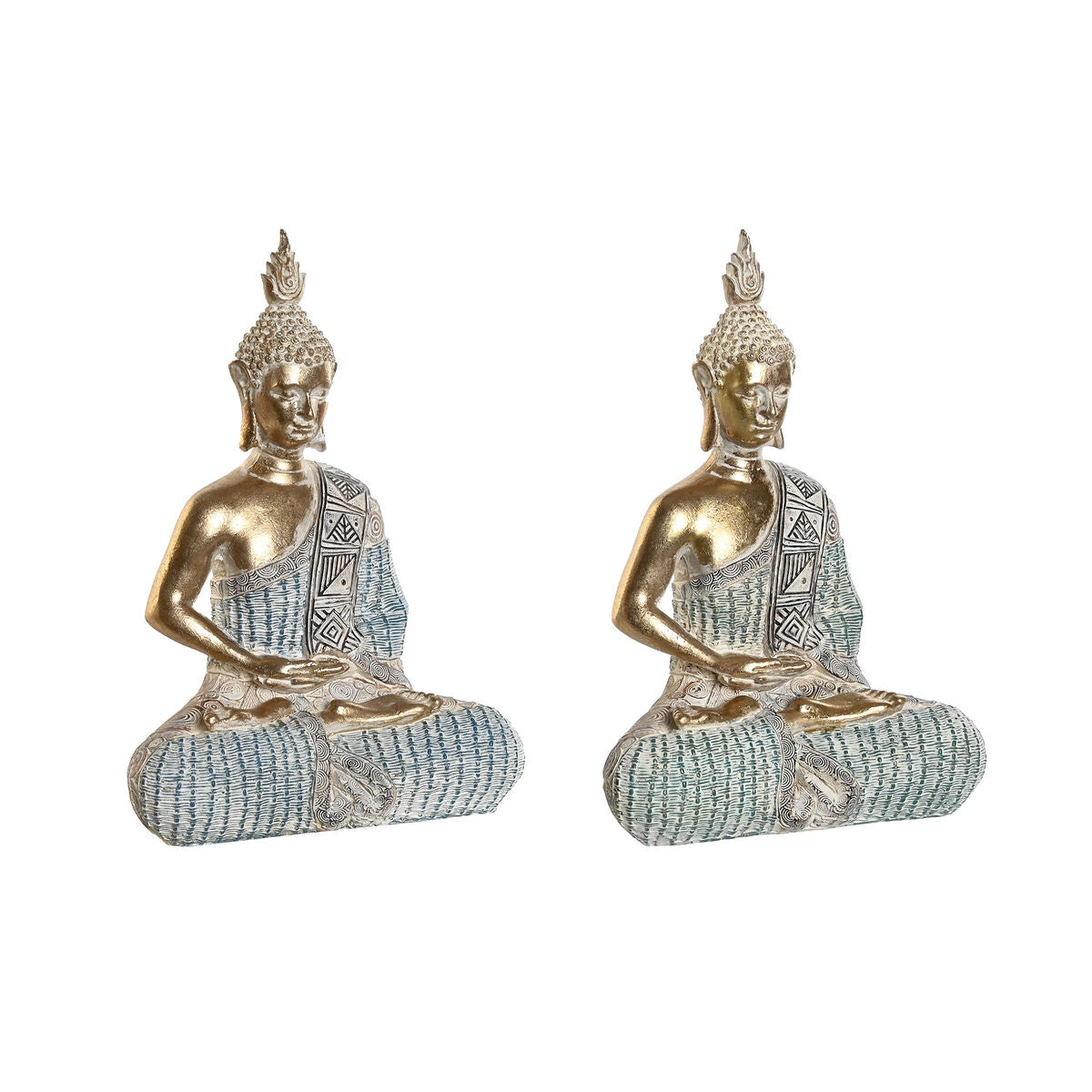 Buddha-patsas 2 kpl, resiini siniturkoosi koriste, 18,6 x 9,7 x 27 cm