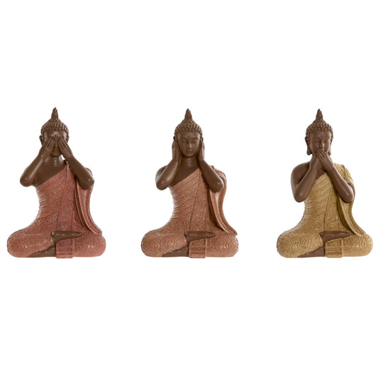 Buddha-patsas, 3 kpl hartsi, pöytäkoriste, oranssi koralli & lime, 9 x 6 x 13 cm