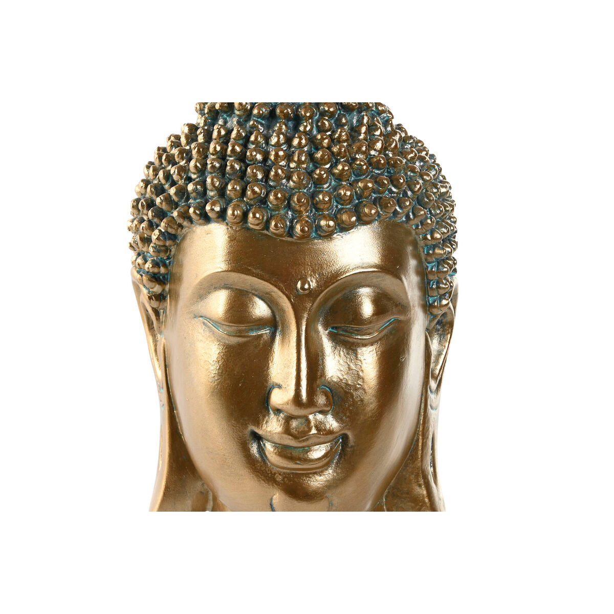 Buddha-pää koriste kullattu 28 cm, itämainen sisustuskoriste olohuoneeseen