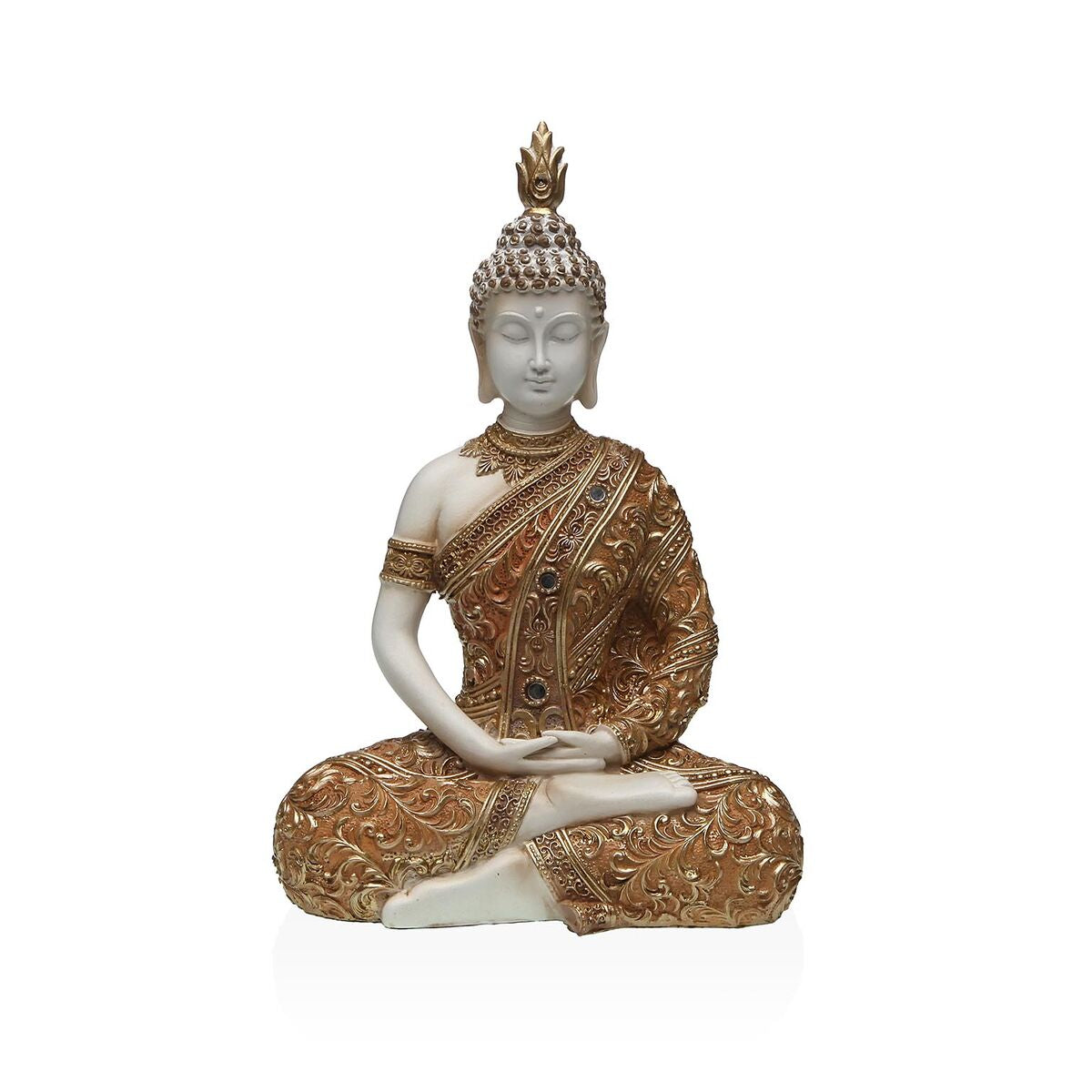 Buddha-patsas, kultainen resiini 8,5 x 26 x 17,5 cm - koristehahmo sisustukseen