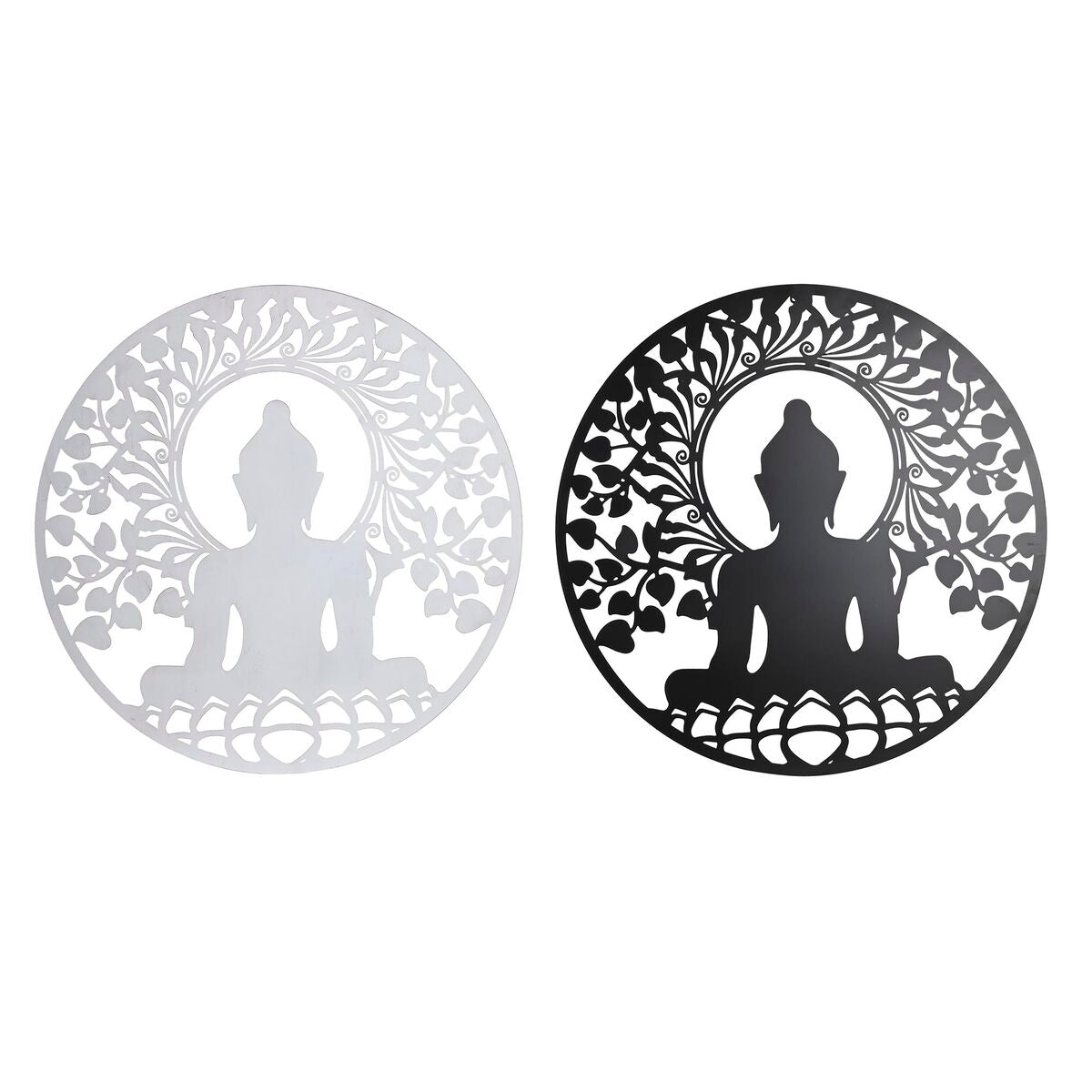 Buddha seinäkoriste, metallinen pyöreä 98-100 cm, 2 kpl musta & valkoinen