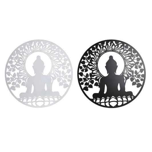 Buddha seinäkoriste, metallinen pyöreä 98-100 cm, 2 kpl musta & valkoinen