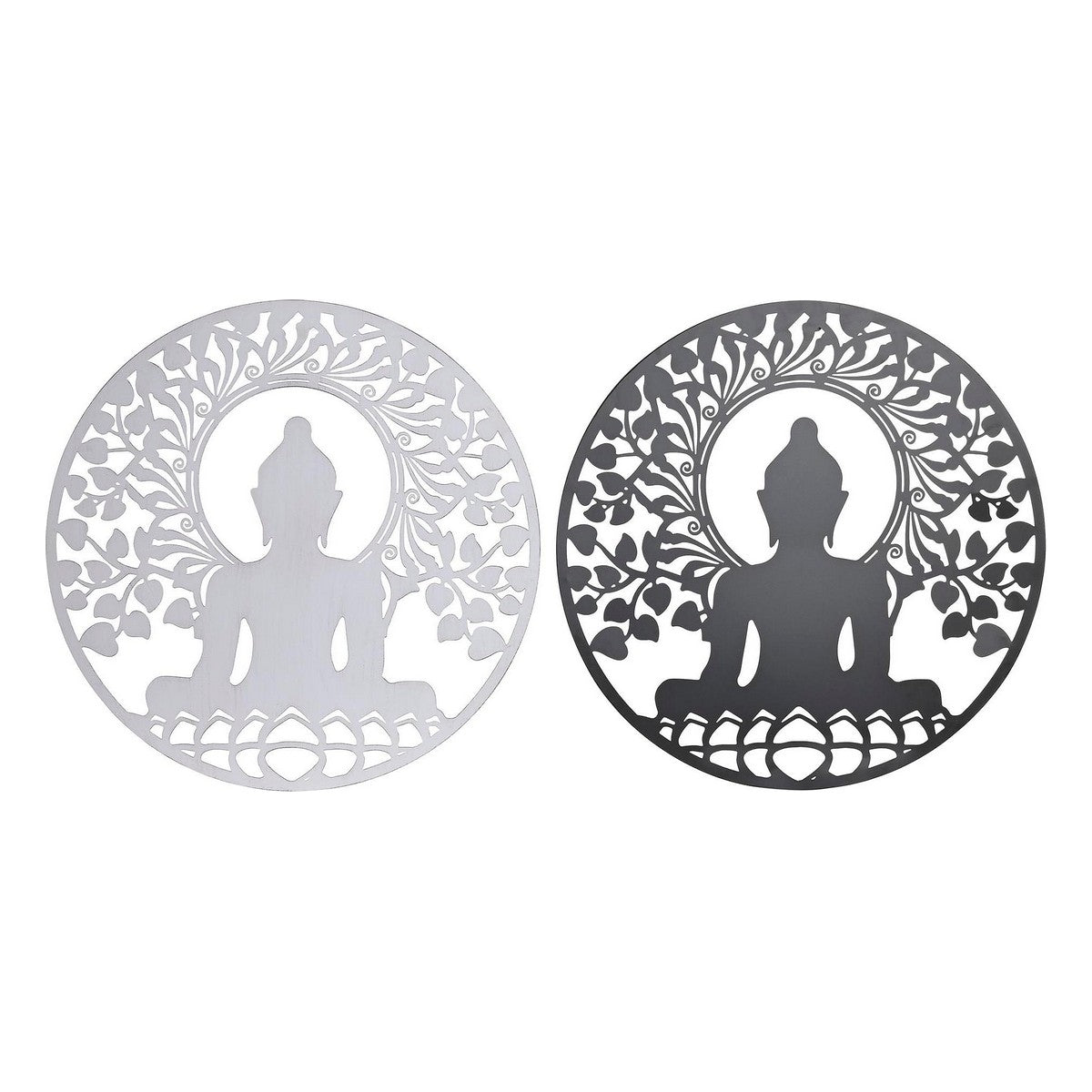 Buddha seinäkoriste metallia pyöreä 60 cm, 2 kpl sisustukseen, valkoinen & musta