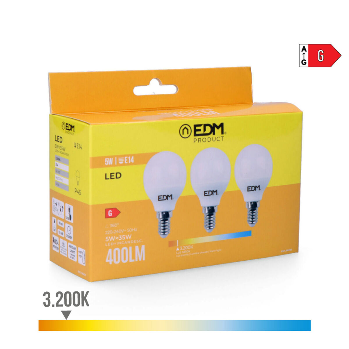 E14 LED-polttimo 400 lm 3200 K 3 kpl, lämmin valo, 5 W (35 W ekv.) Ø4,5×8 cm