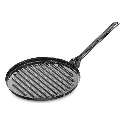 Grillipannu emaloitu Ø 24 cm, musta - pyöreä paistopannu kodin grillaukseen