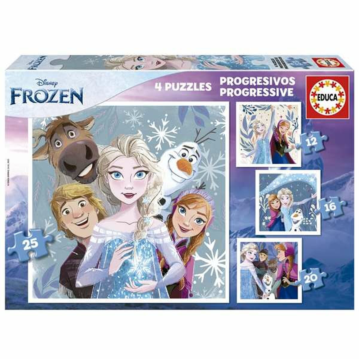Frozen palapeli, asteittainen vaikeus - 4-pakkaus 12-25 palaa 3+ v lapsille
