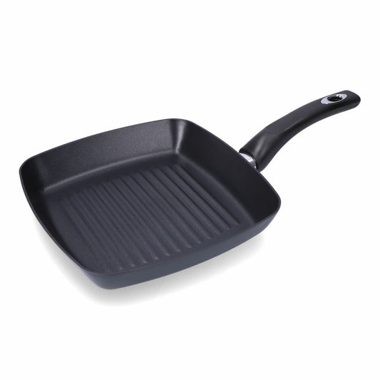 Grillipannu non-stick 24 x 24 x 4,2 cm, alumiini, musta - kaasuliedelle