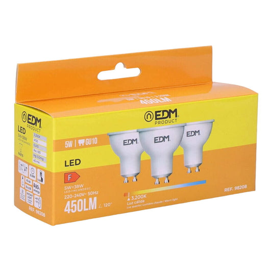 GU10 LED-polttimo 450 lm 3200 K 5 W - vastaa 45 W, lämmin valo, 3 kpl, Ø 5×5,5 cm