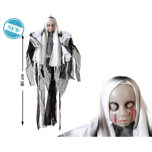 Halloween-haamu 80 cm, riiputettava pelottava koriste, musta & valkoinen