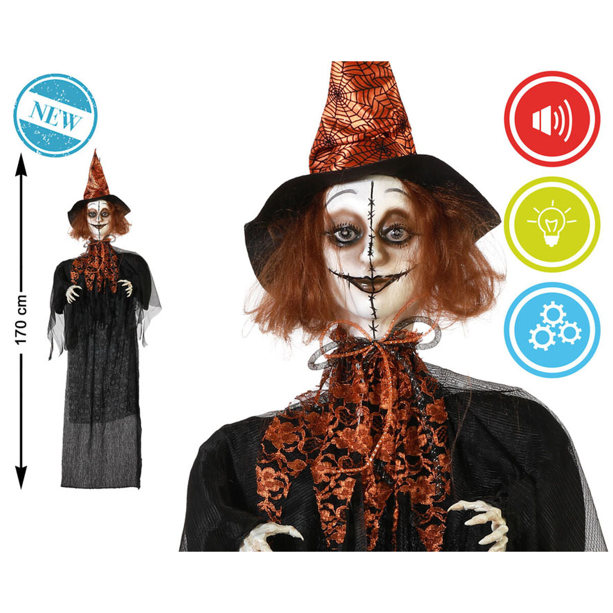 Halloween koriste 170 cm, liikkuva ja valaistu, ääni & liike, pelottava nun-hahmo