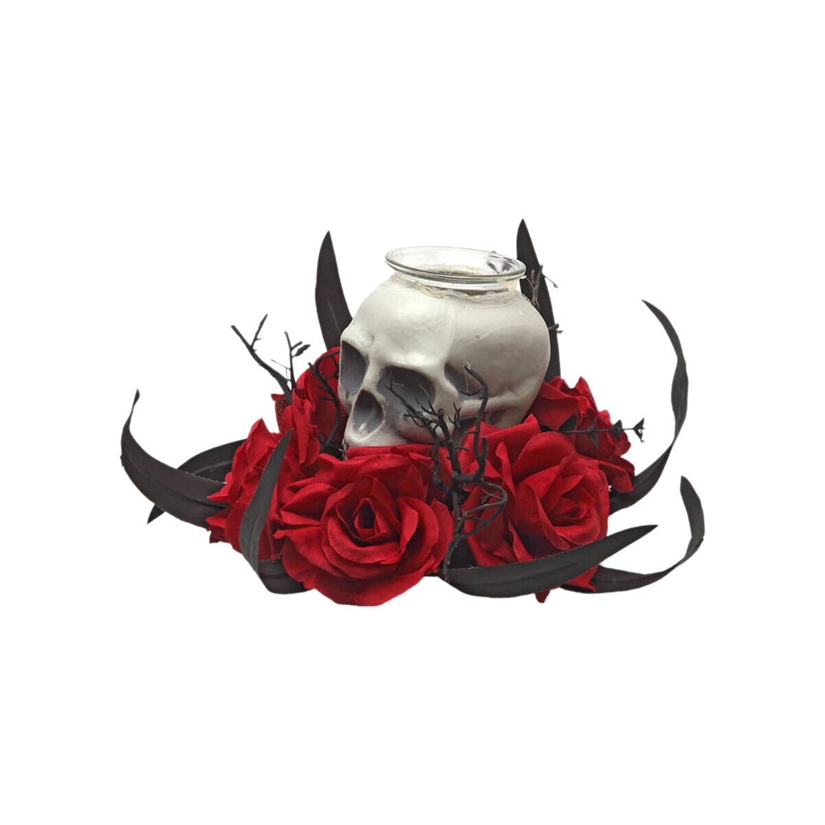 Halloween-koriste kallo 30 x 30 x 11 cm, punaiset ruusut, koriste-esine