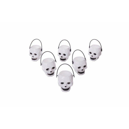 Halloween pääkallot 6 kpl, mini koristeämpärit PVC 6 x 5 x 5 cm, valkoinen
