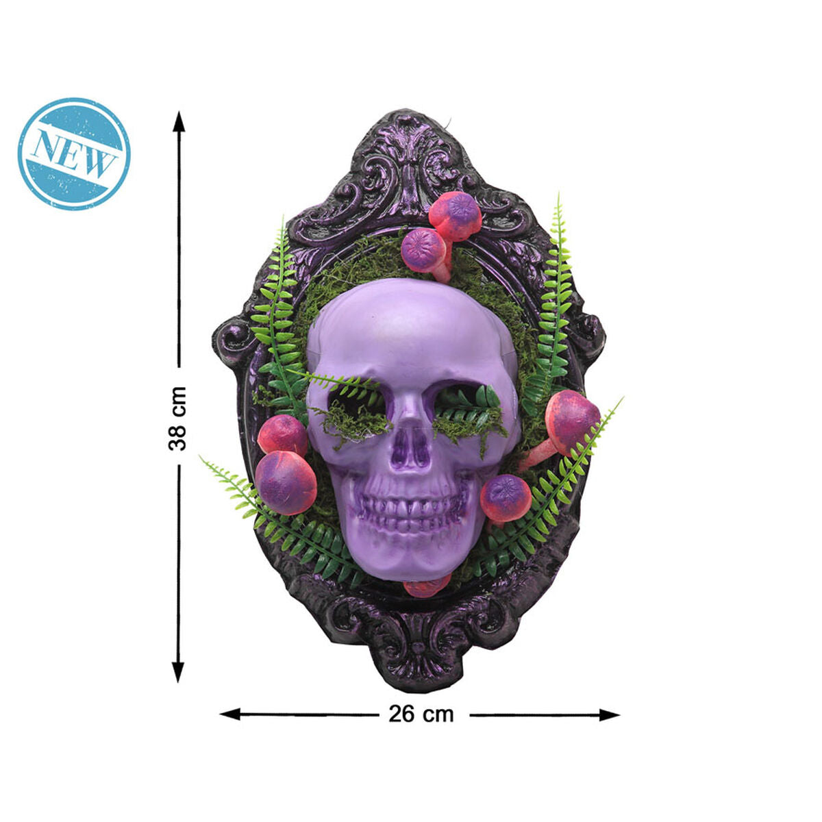 Halloween-koriste, violetti luurankokallo, pelottava seinäkoriste 38×26×10 cm