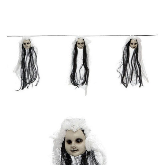 Halloween-viiri 153 cm, pelottavat nukkepäät, valkoinen & musta juhliin