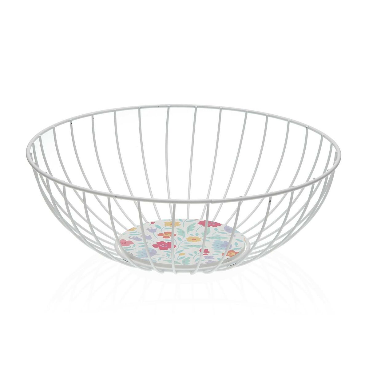 Hedelmäkulho metalliverkko valkoinen, kukkakuvioitu MDF-pohja 28 x 10 x 28 cm