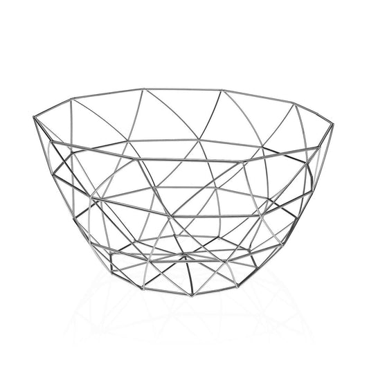 Hedelmäkulho teräs, harmaa, geometrinen avoin korimalli 25 x 13,5 x 25 cm