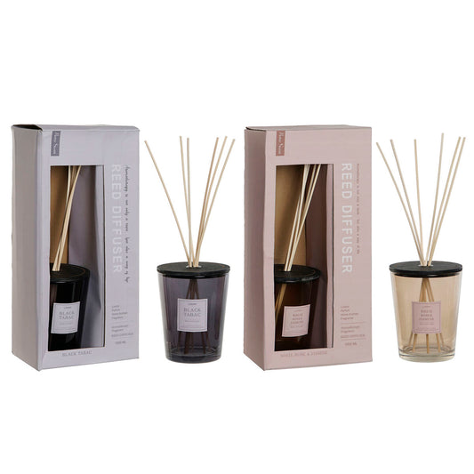 Huonetuoksu 1 l, 2 kpl - diffuser moderni lasi & rattan-kansi, harmaa/amber