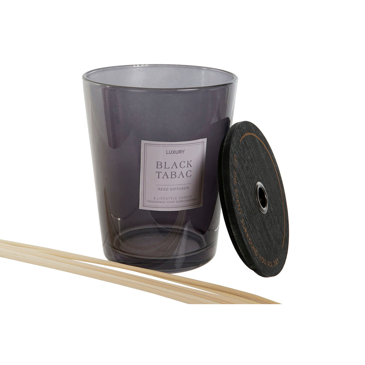 Huonetuoksu 1 l, 2 kpl - diffuser moderni lasi & rattan-kansi, harmaa/amber