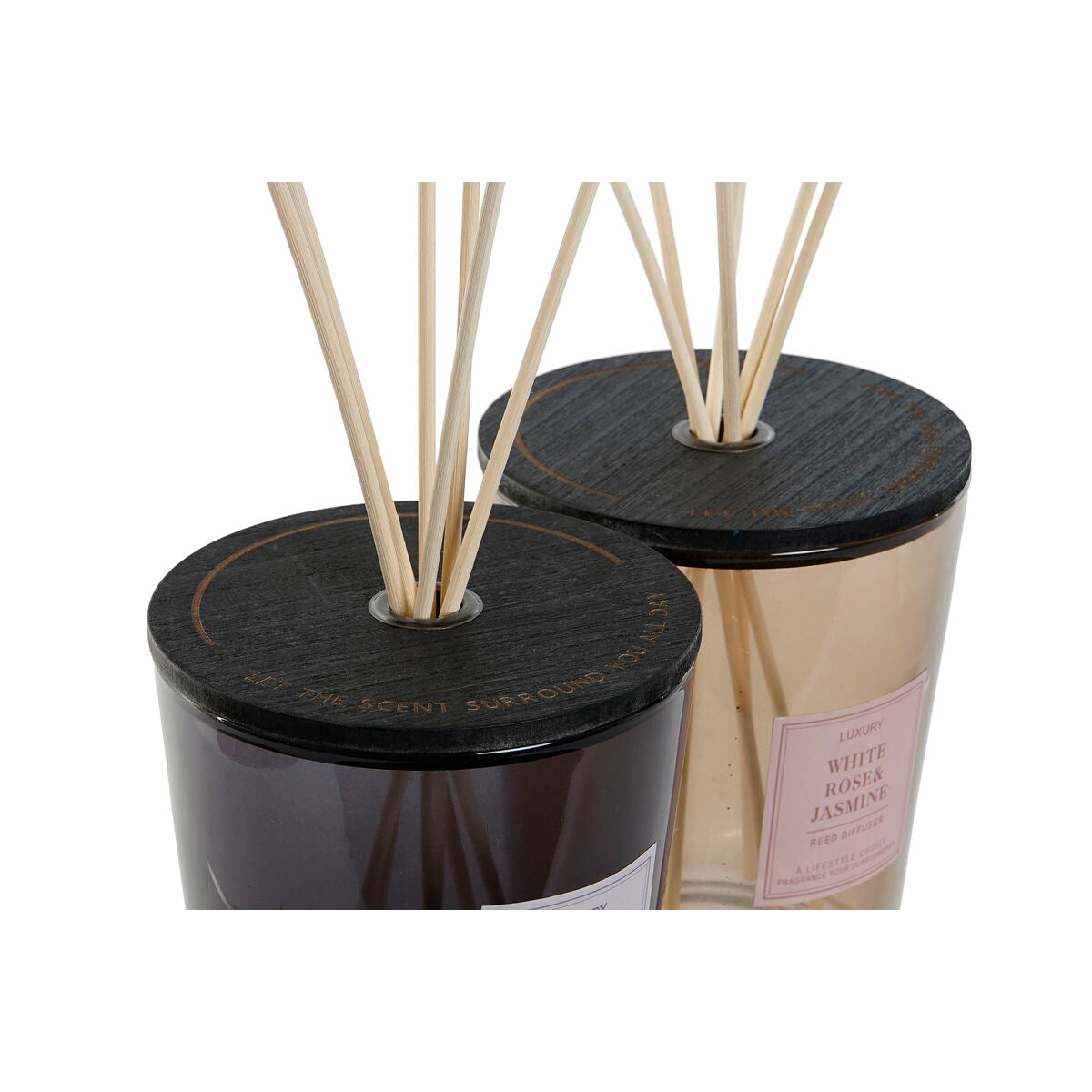 Huonetuoksu 1 l, 2 kpl - diffuser moderni lasi & rattan-kansi, harmaa/amber