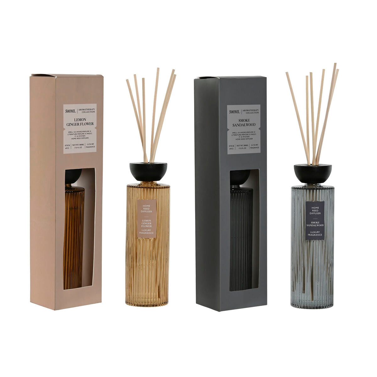 Huonetuoksu 500 ml 2 kpl – diffuuseri tuoksutikku, lasi harmaa & amber