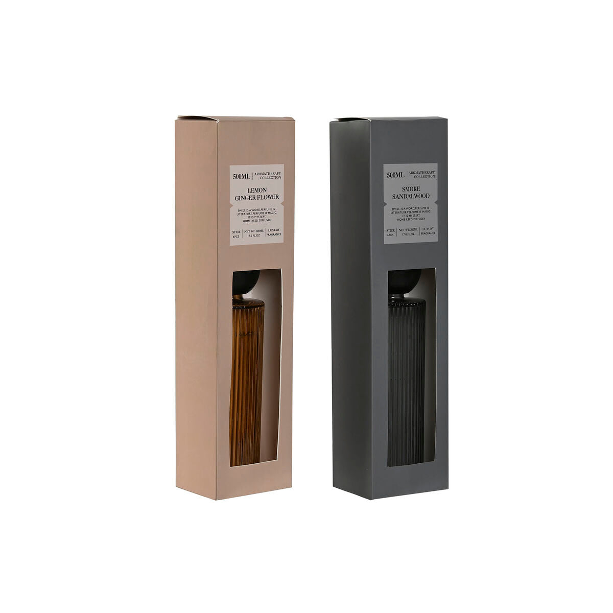 Huonetuoksu 500 ml 2 kpl – diffuuseri tuoksutikku, lasi harmaa & amber