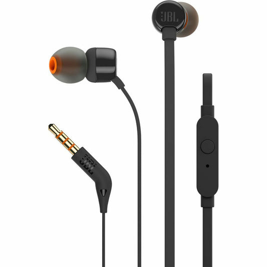 In-ear-kuulokkeet 3,5 mm, mikrofoni, mustat, syvä basso, varatyynyt - JBL T110