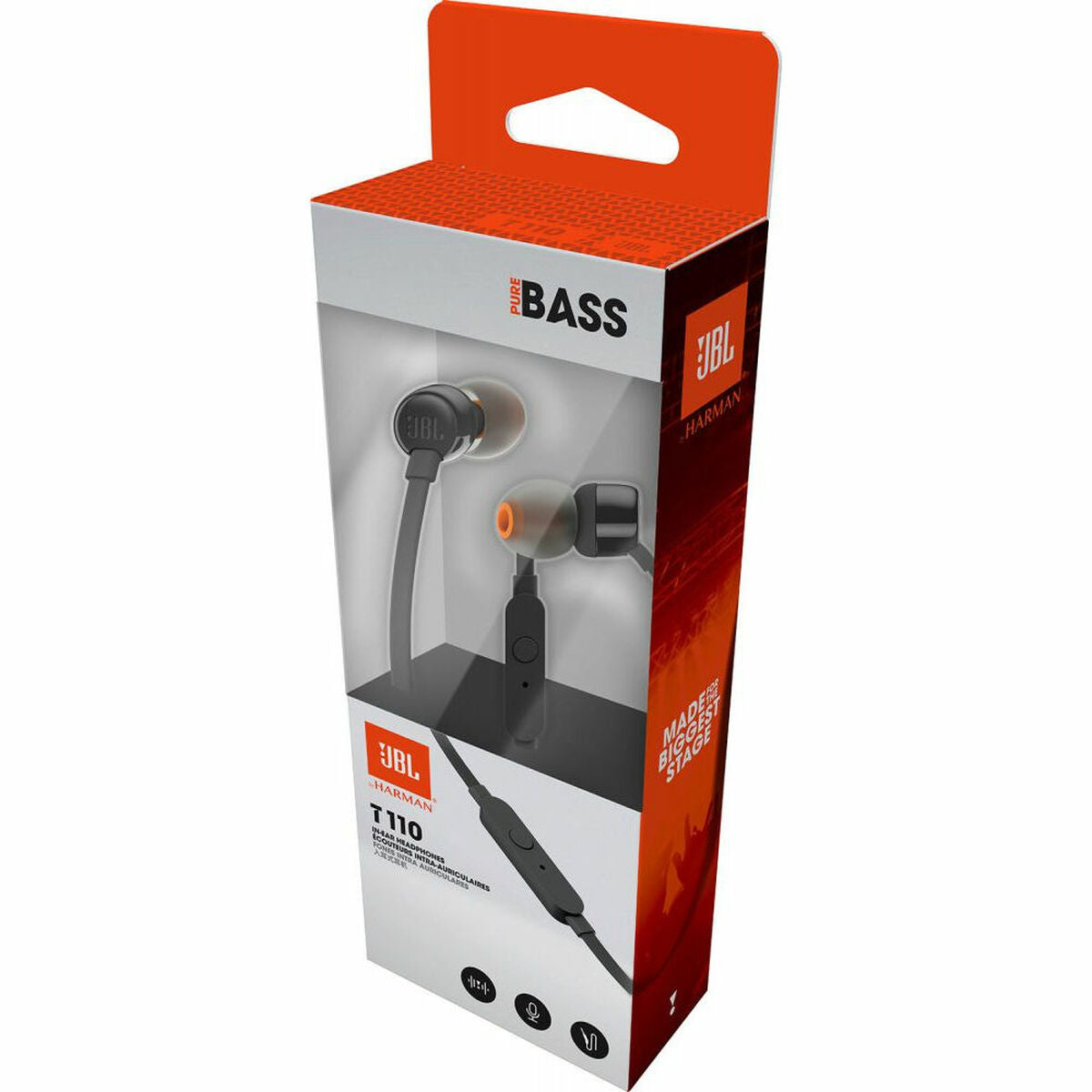 In-ear-kuulokkeet 3,5 mm, mikrofoni, mustat, syvä basso, varatyynyt - JBL T110