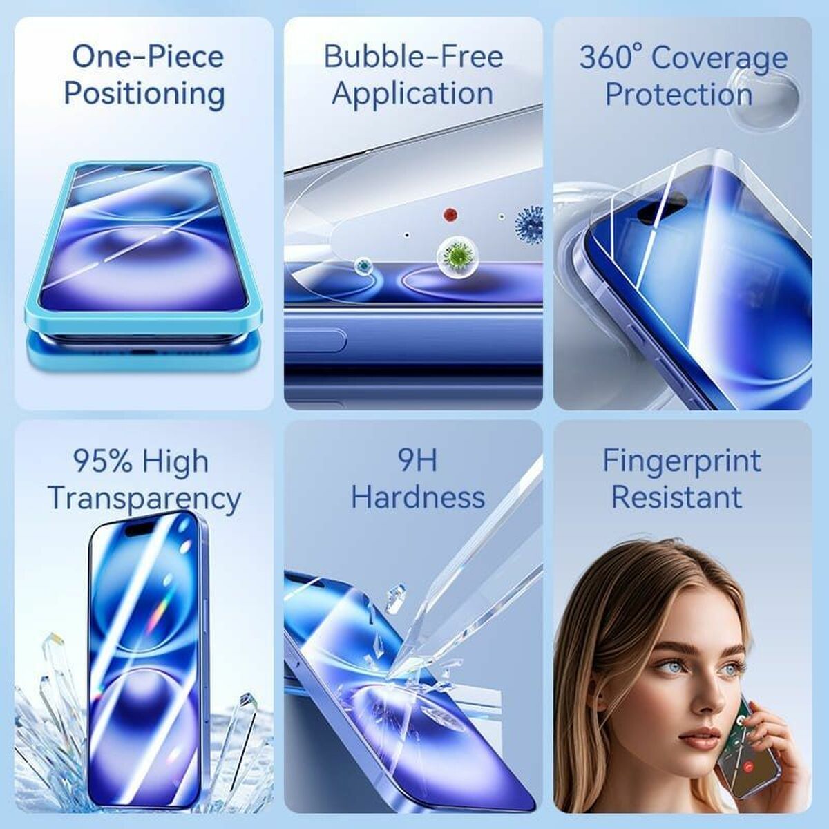 IPhone 16 Pro karkaistu lasi näytönsuoja - läpinäkyvä, asennussarja koko näytölle