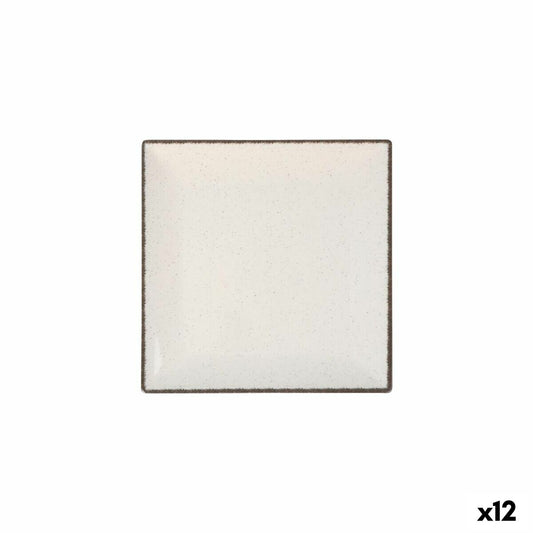 Jälkiruokalautanen 18 x 18 cm neliö, kermanvalkoinen ruskea reuna, 12 kpl