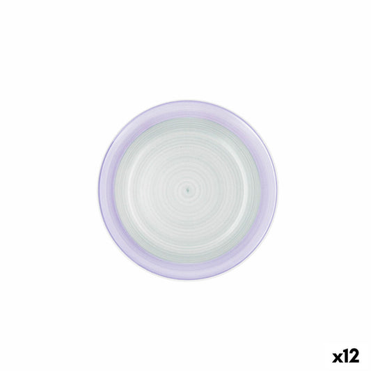 Jälkiruokalautanen 19 cm keramiikka, käsinmaalattu, vihreä & purppura, 12 kpl