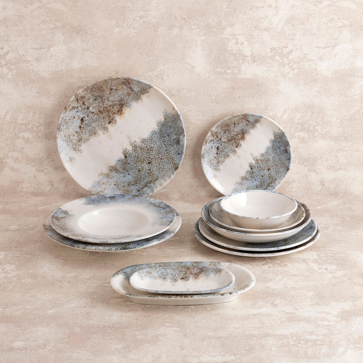 Jälkiruokalautanen Ø 21 cm, pinoava beige keramiikka 6 kpl, pöytään & juhliin