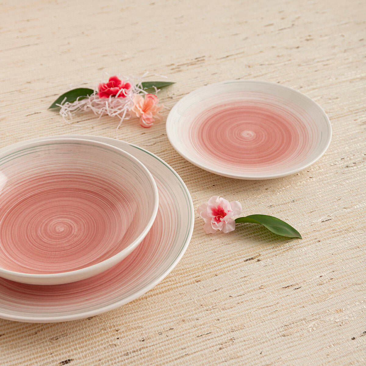 Jälkiruokalautanen keramiikka Ø 19 cm, pinkki, 12 osaa, pinottava astiasarja