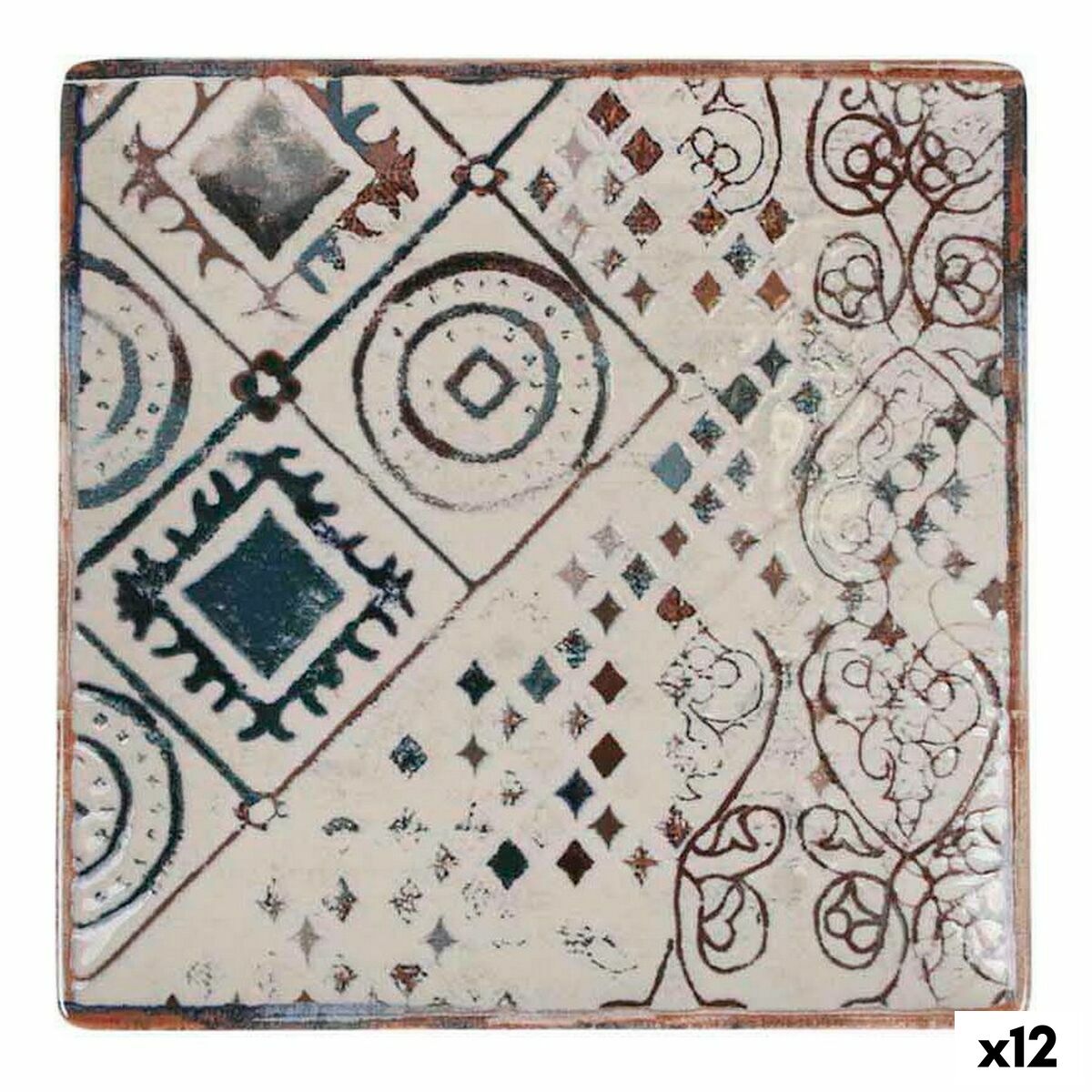 Jälkiruokalautanen posliini 18 x 18 x 2 cm, 12 kpl, neliö, Grecia-kuvio