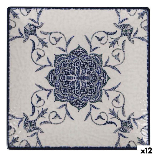 Jälkiruokalautaset 12 kpl, 18 x 18 cm keraamiset neliölautaset, sinivalkoinen