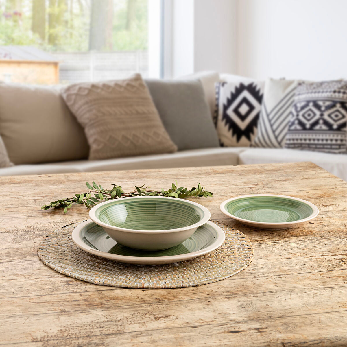 Jälkiruokalautaset 12 kpl Ø 19 cm, pinottavat vihreät, keramiikka, astiasto